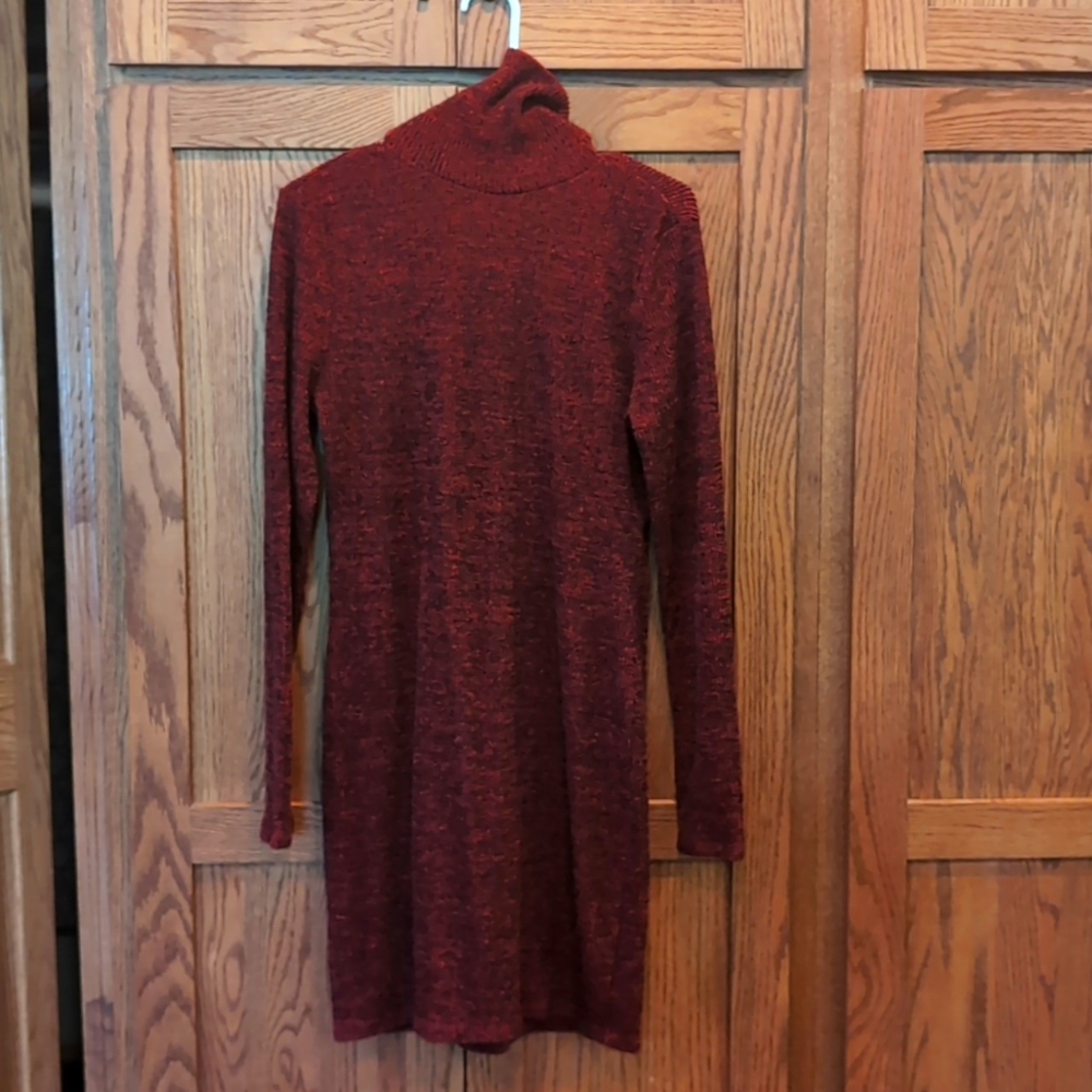 Red turtle neck sweater dress